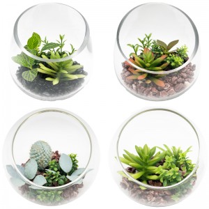 Plante artificiale suculente cu vase de afișare glob decorativ pe tablă